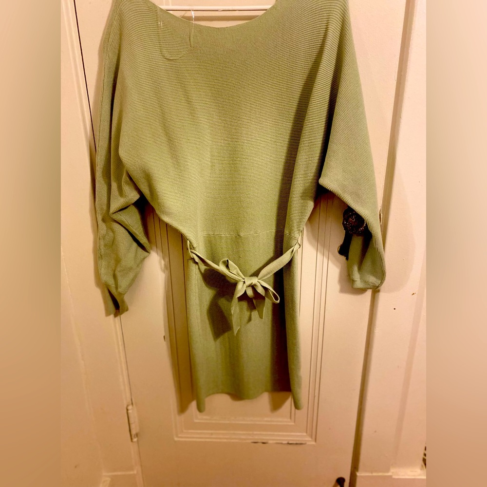 Cold Classic Dolman Sleeve Belted Sweater Dress